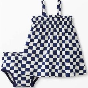 NWT Hanna Andersson Blue White Checkered Dress & Bloomers Set 3-6M